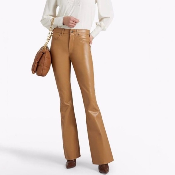Veronica Beard Pants - Veronica Beard Beverly Skinny Flare Pant Vegan Cognac Light Brown Leather 27